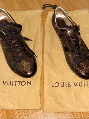 Louis Vuitton Brown Monogram Lace-Up Sneakers with Strap